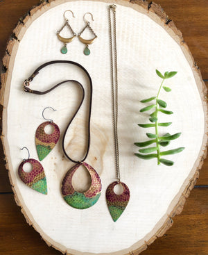 Rosewood with Verdigris Teardrop Earring #E1810