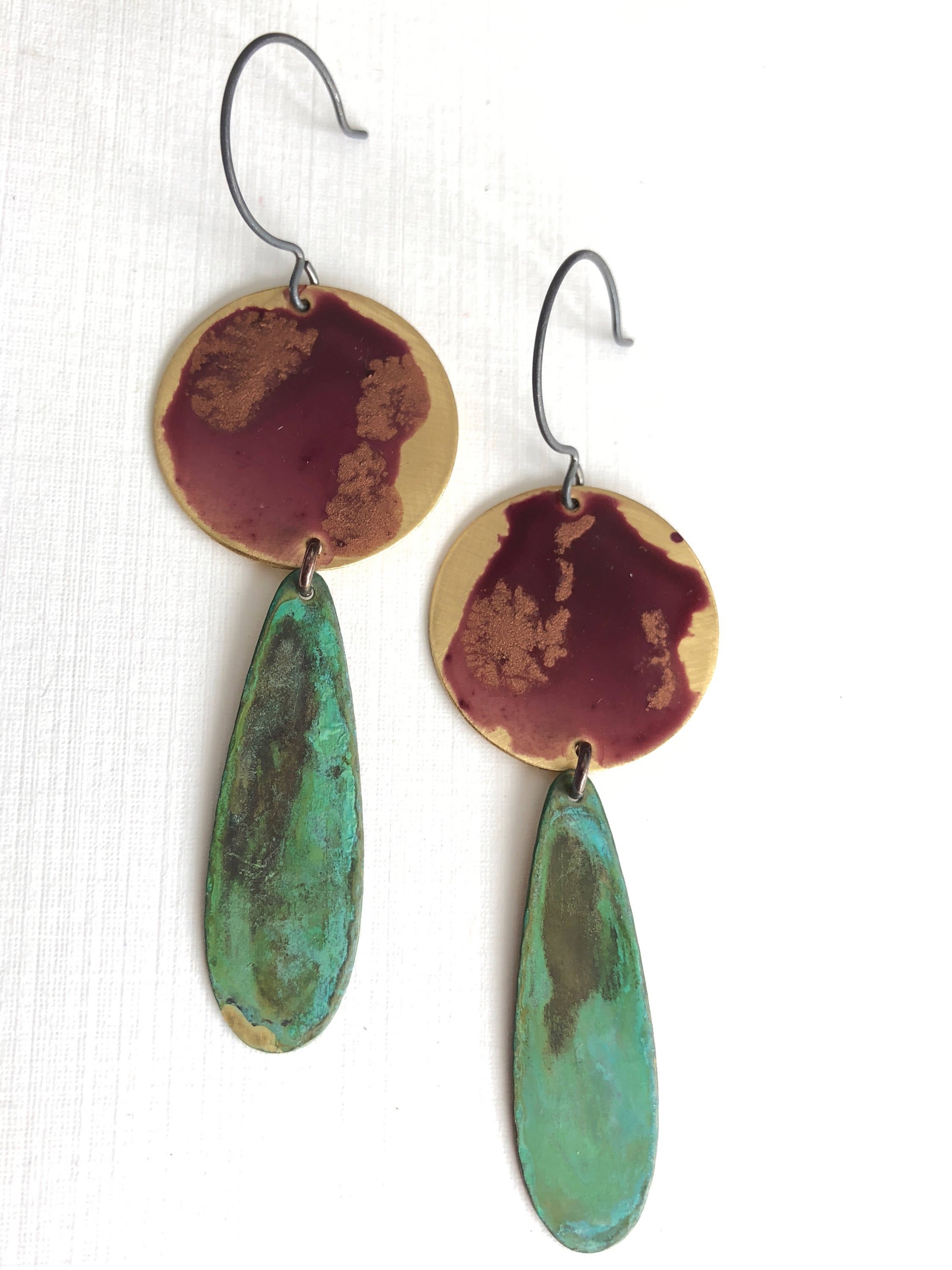 Rosewood & Verdigris Drop Earrings #E1809