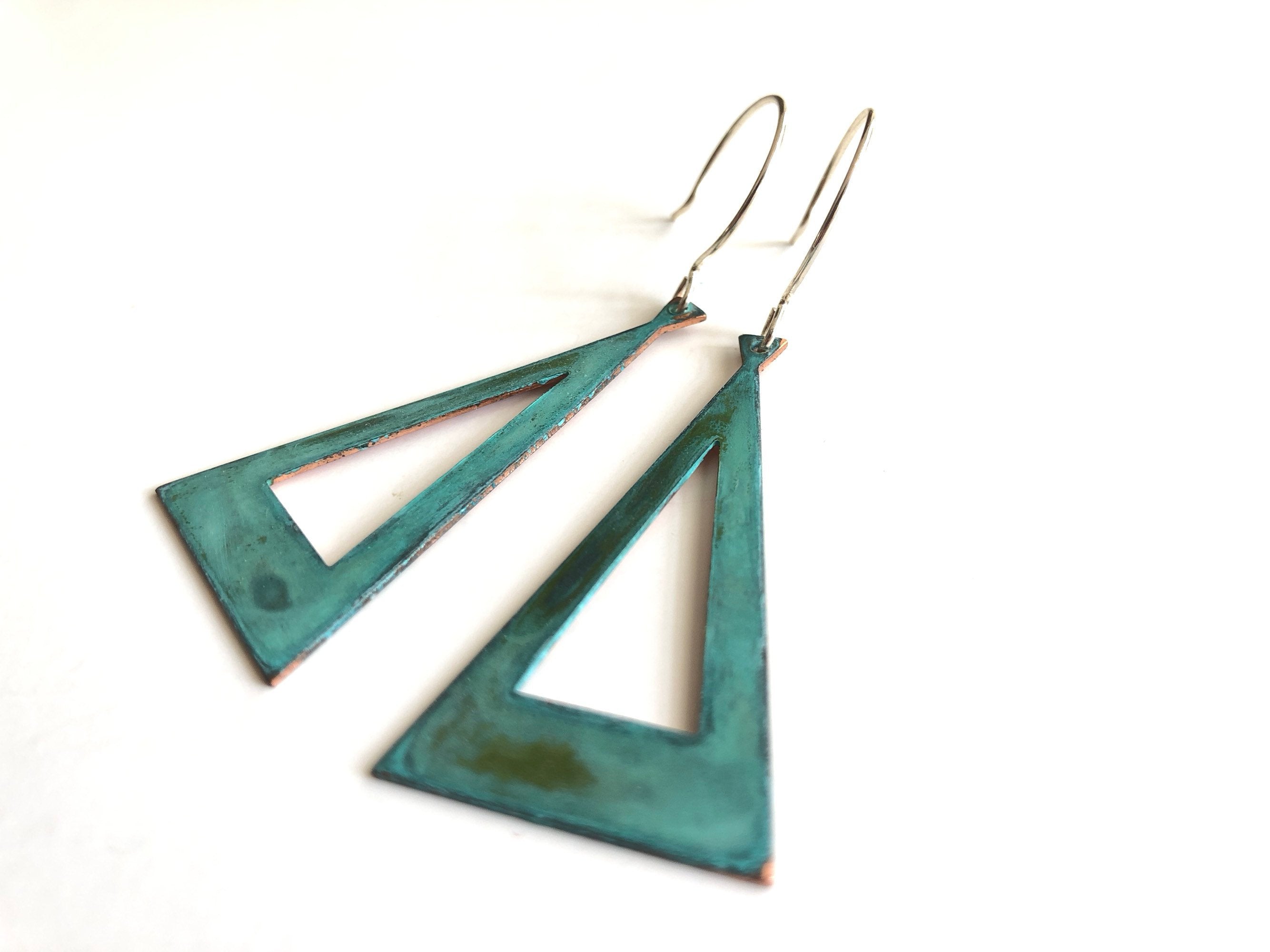 Verdigris Open Triangle Earrings