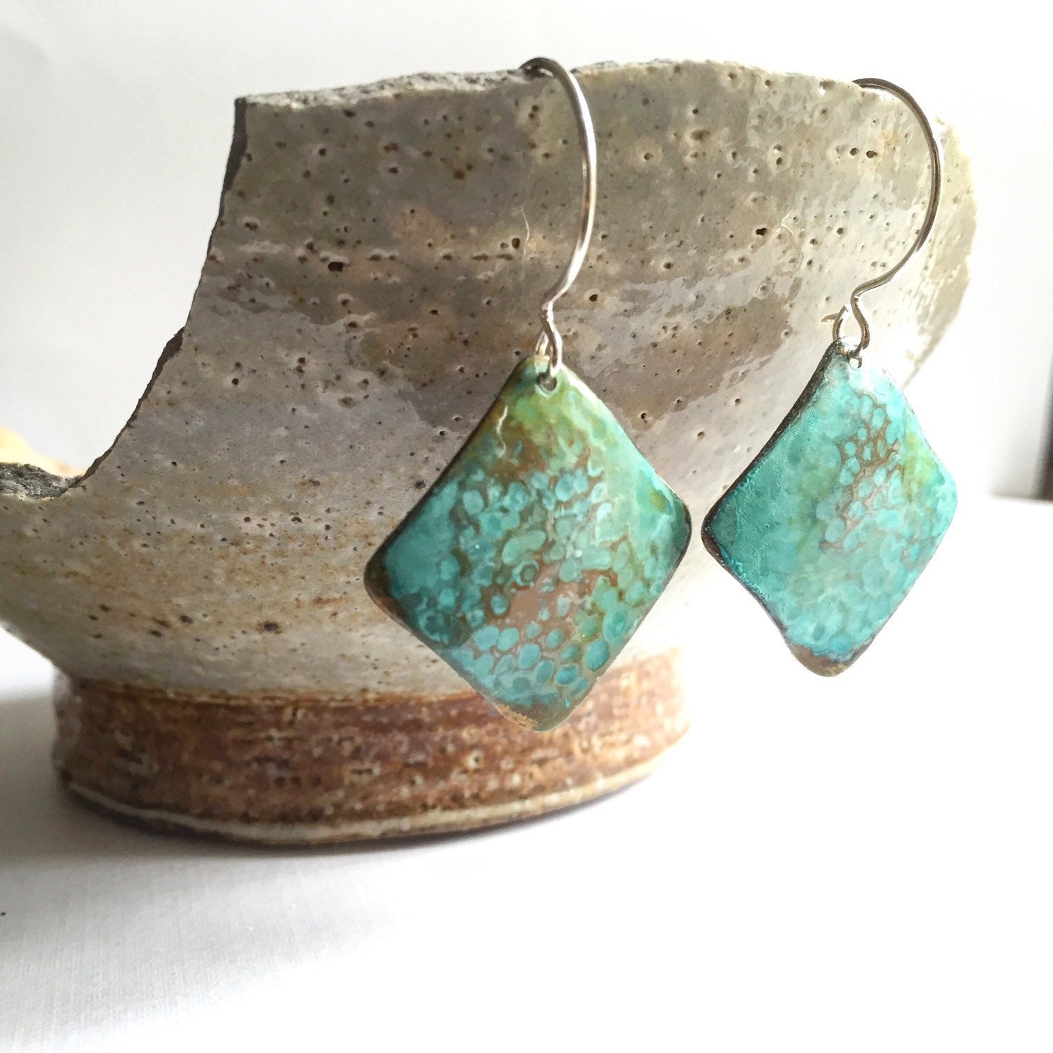 Textured Verdigris Square Earrings