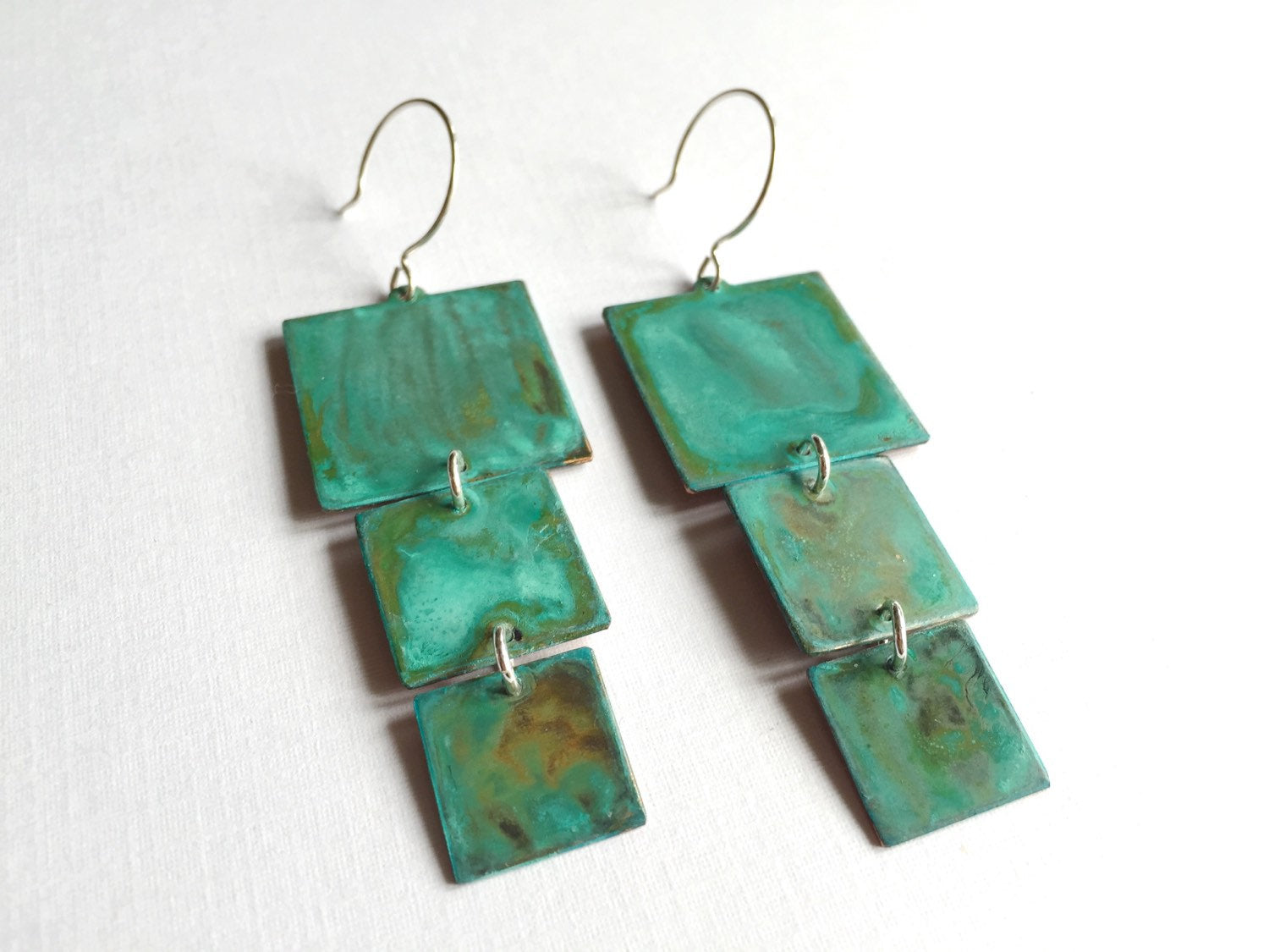 3 Square Verdigris Earrings