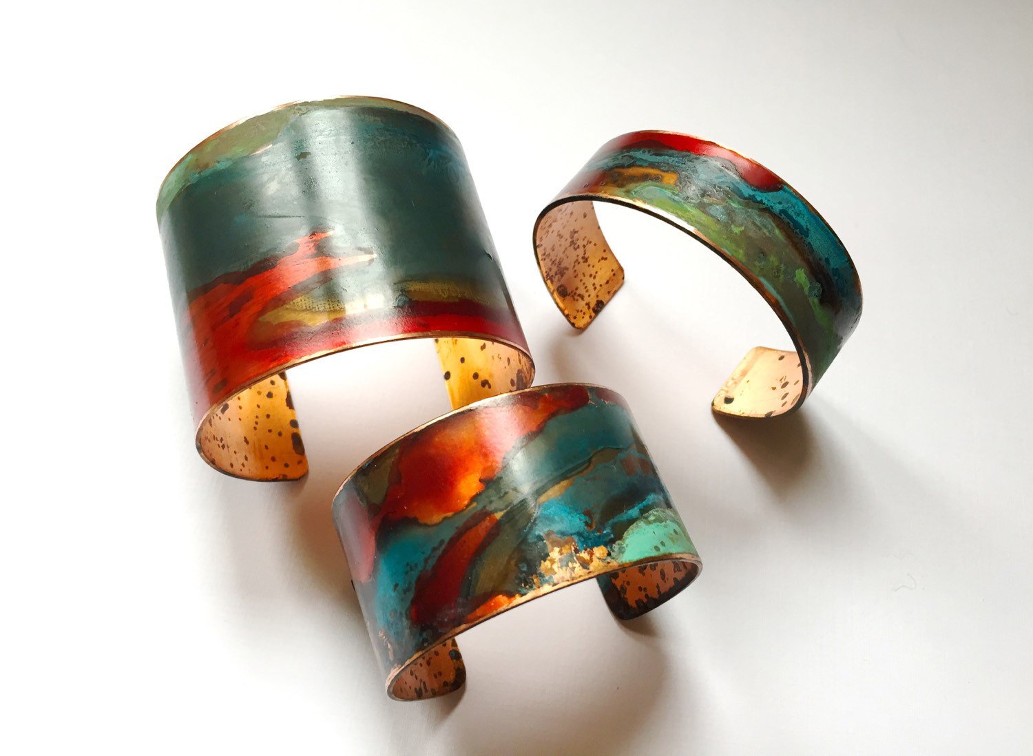 The Original Patina Cuff - Red & Mixed Verdigris Patina Cuff - 1.25" Width