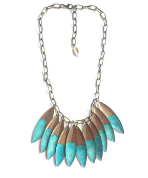 Ocean Tide Verdigris Leaf Necklace