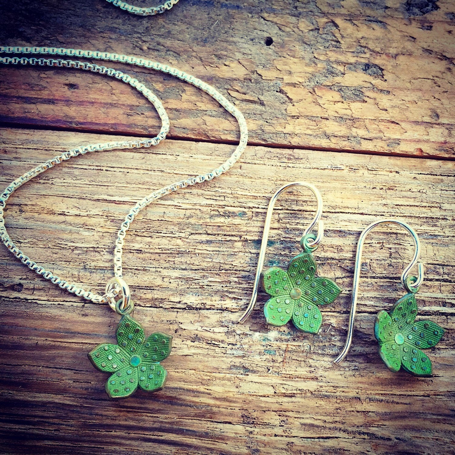 Green Verdigris Flower Necklace