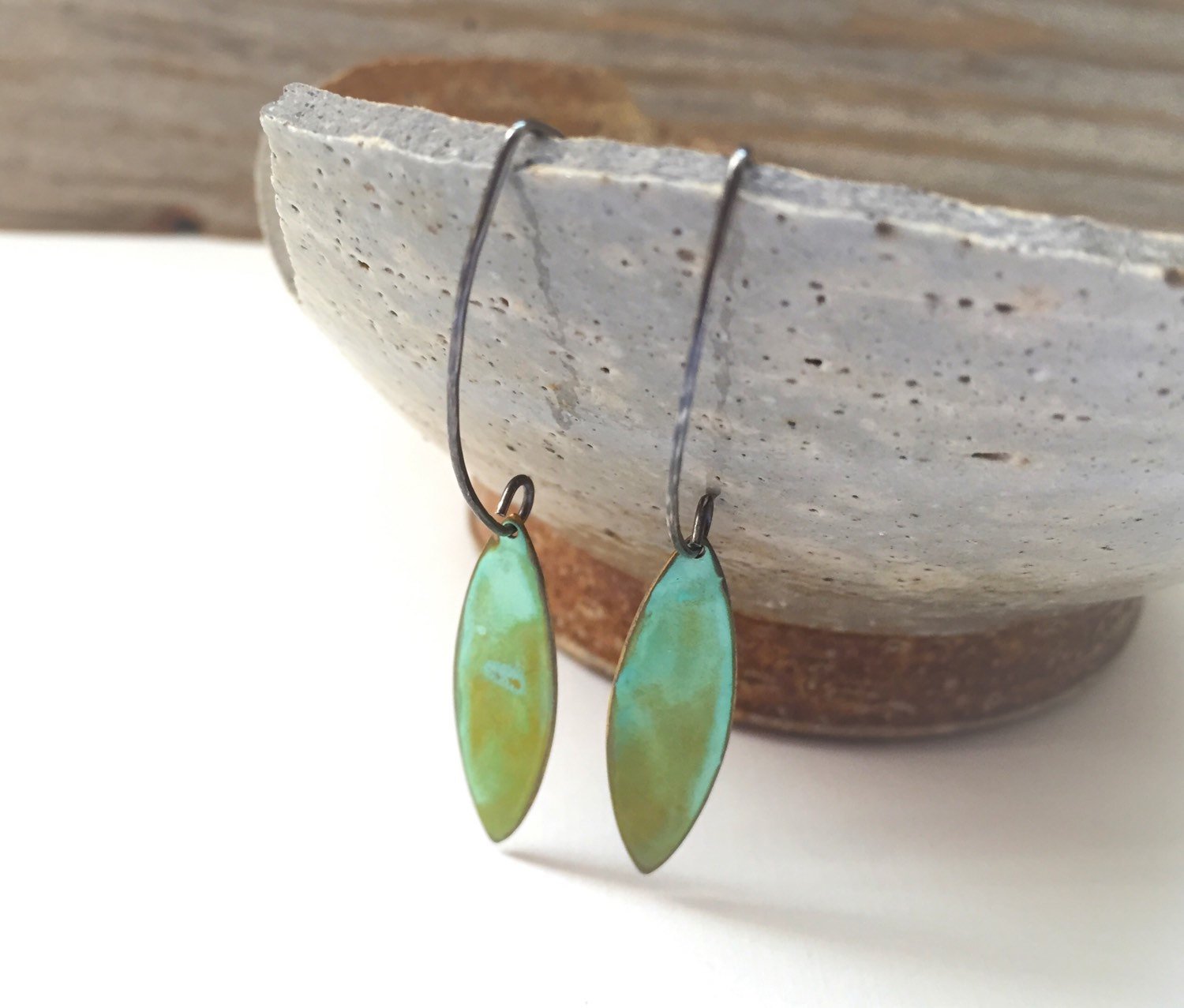 Green Verdigris Dangle Earrings