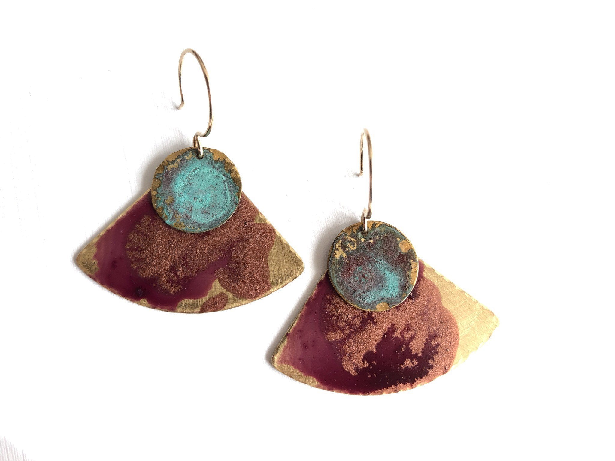 Rosewood & Verdigris Circle Earrings