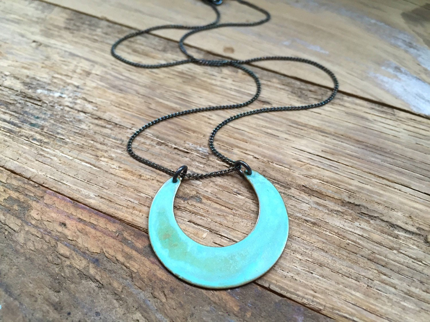 Green Verdigirs Mini Crescent Necklace