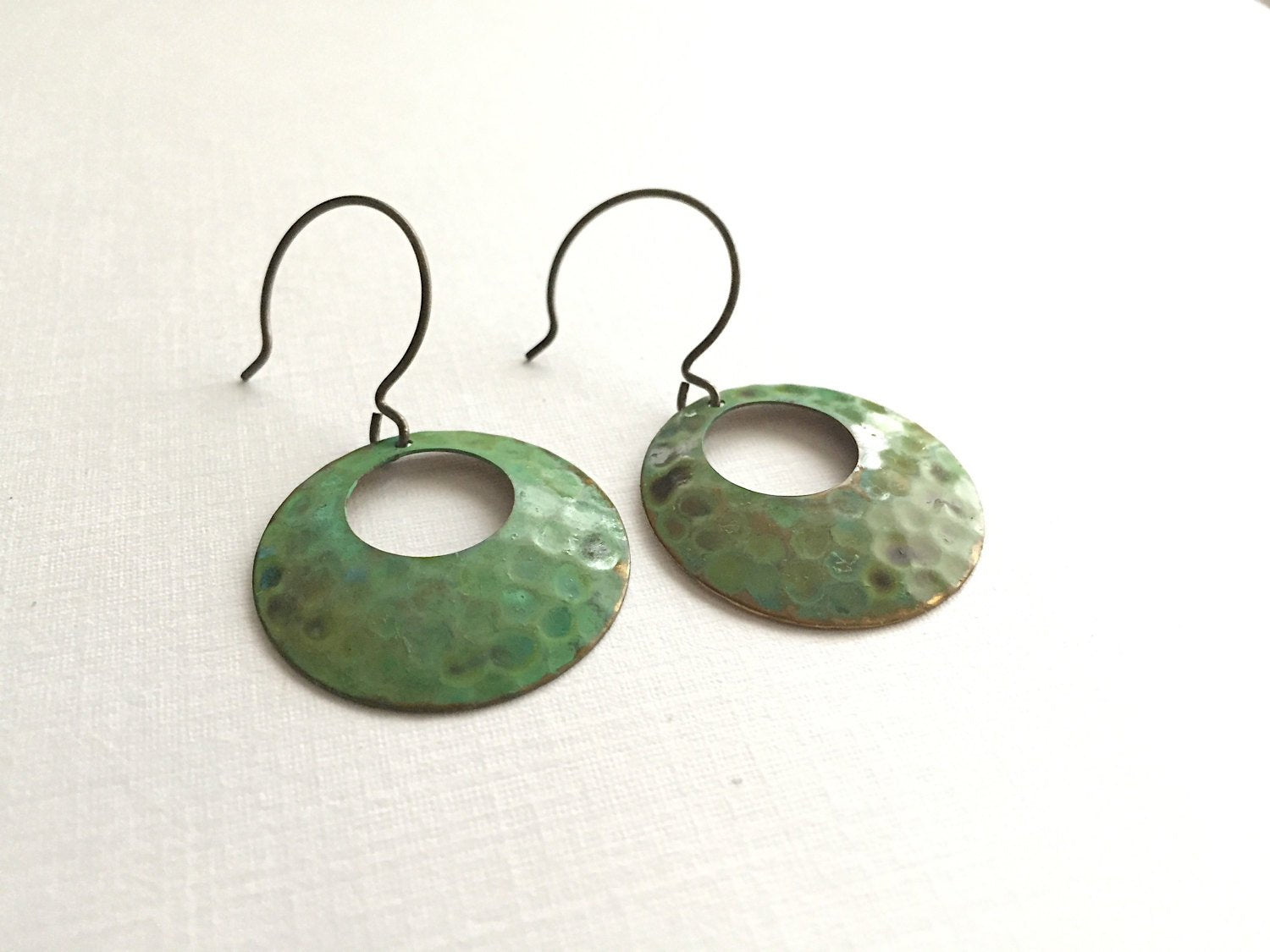 Verdigris Textured Open Circle Earrings