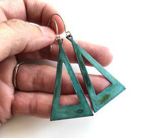 Verdigris Open Triangle Earrings