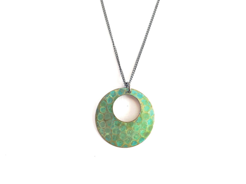 Verdigris Textured Open Circle Necklace