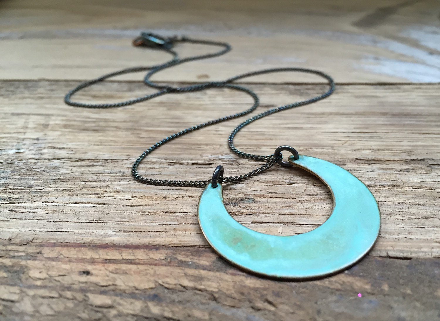 Green Verdigirs Mini Crescent Necklace