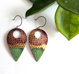 Rosewood with Verdigris Teardrop Earring #E1810