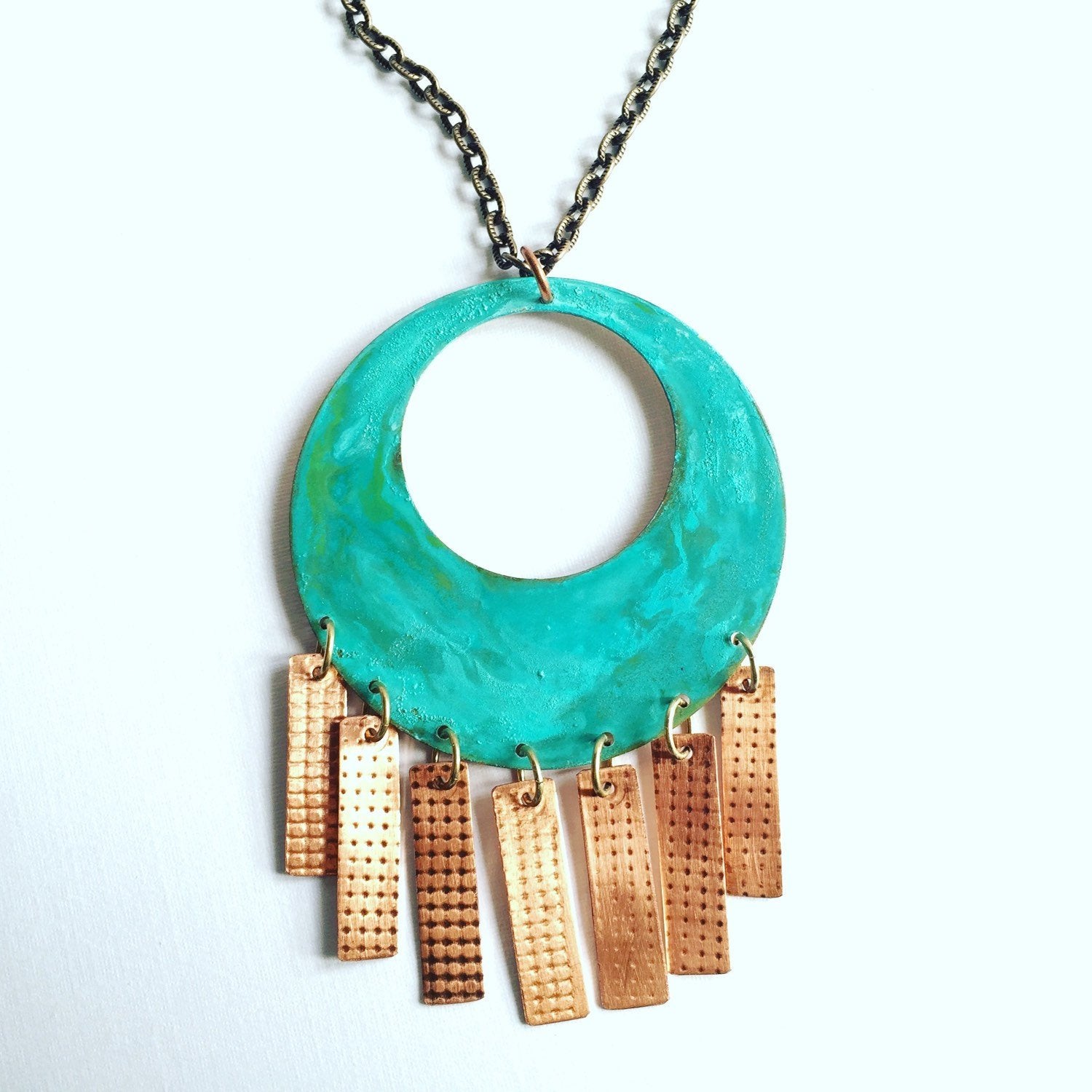 Open Circle Copper Fringe Necklace