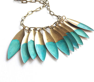 Ocean Tide Verdigris Leaf Necklace