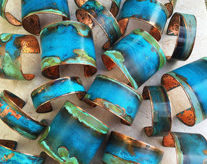 Mixed Verdigris Patina Cuff  - 1.25" Copper Cuff