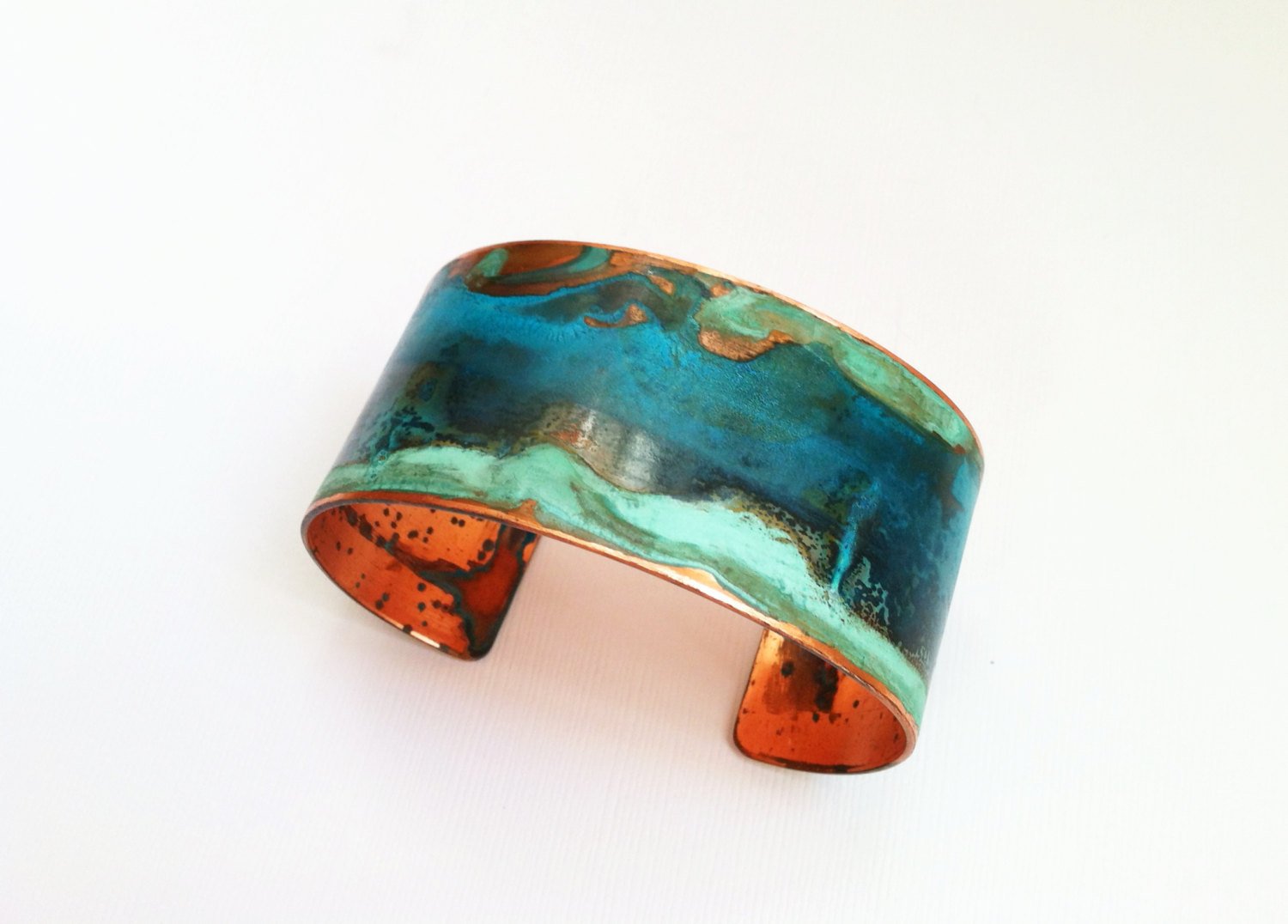 Mixed Verdigris Patina Cuff  - 1.25" Copper Cuff