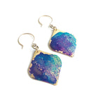 Violet Watercolor Patina Brass Diamond Earrings