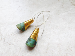 Rolled Verdigris Brass Earrings