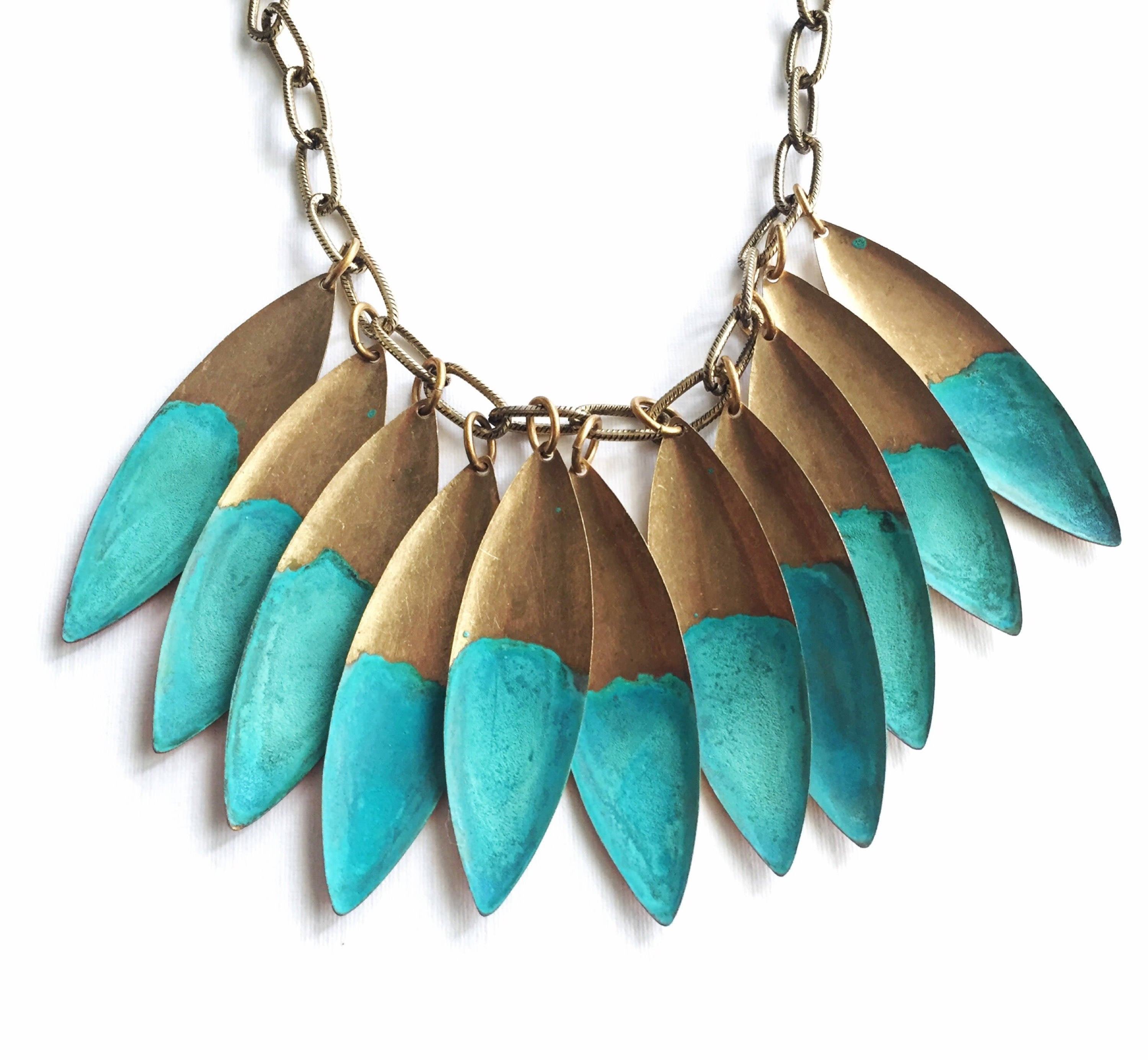 Ocean Tide Verdigris Leaf Necklace