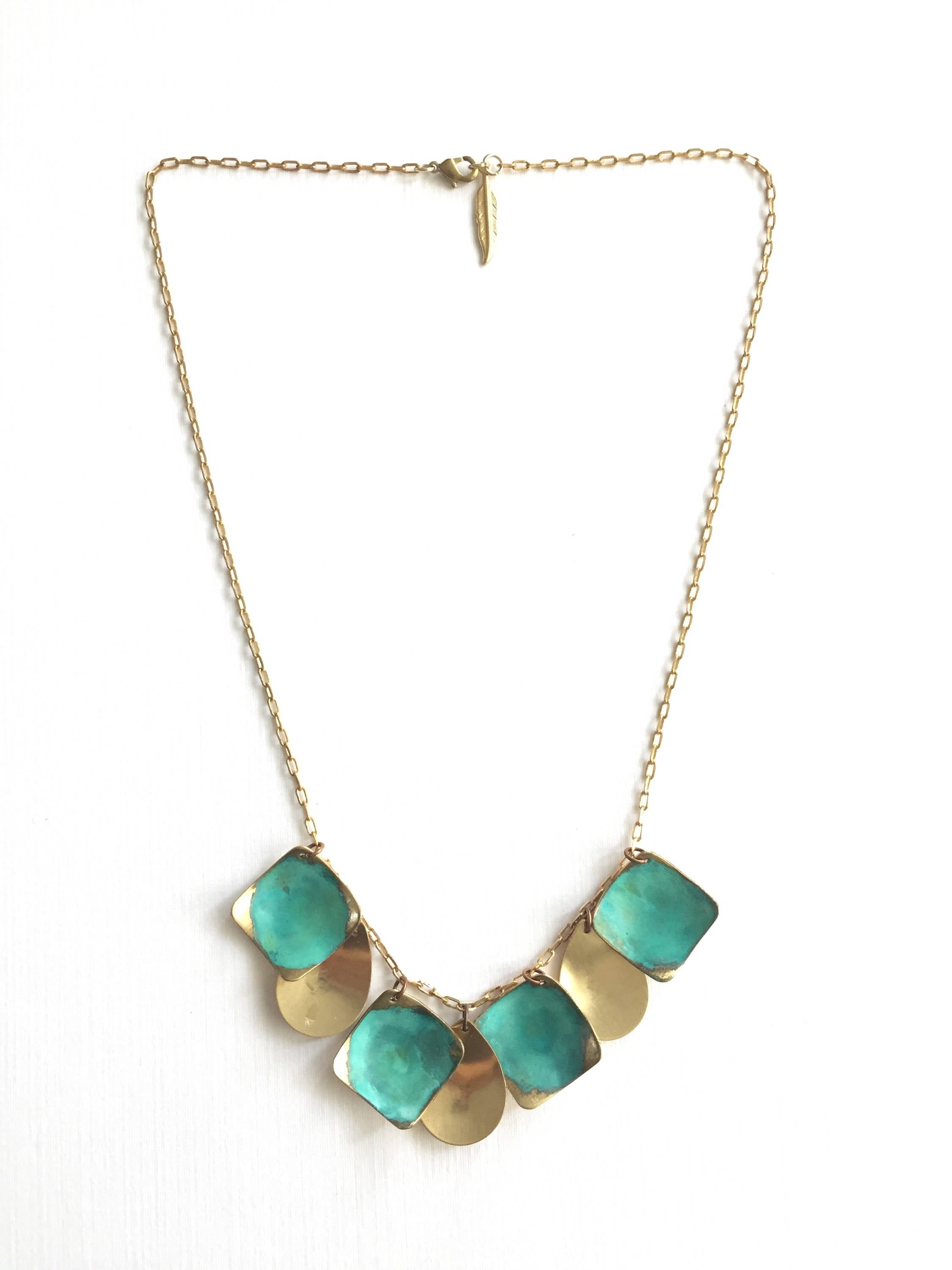 Verdigris and Brass Drops Necklace