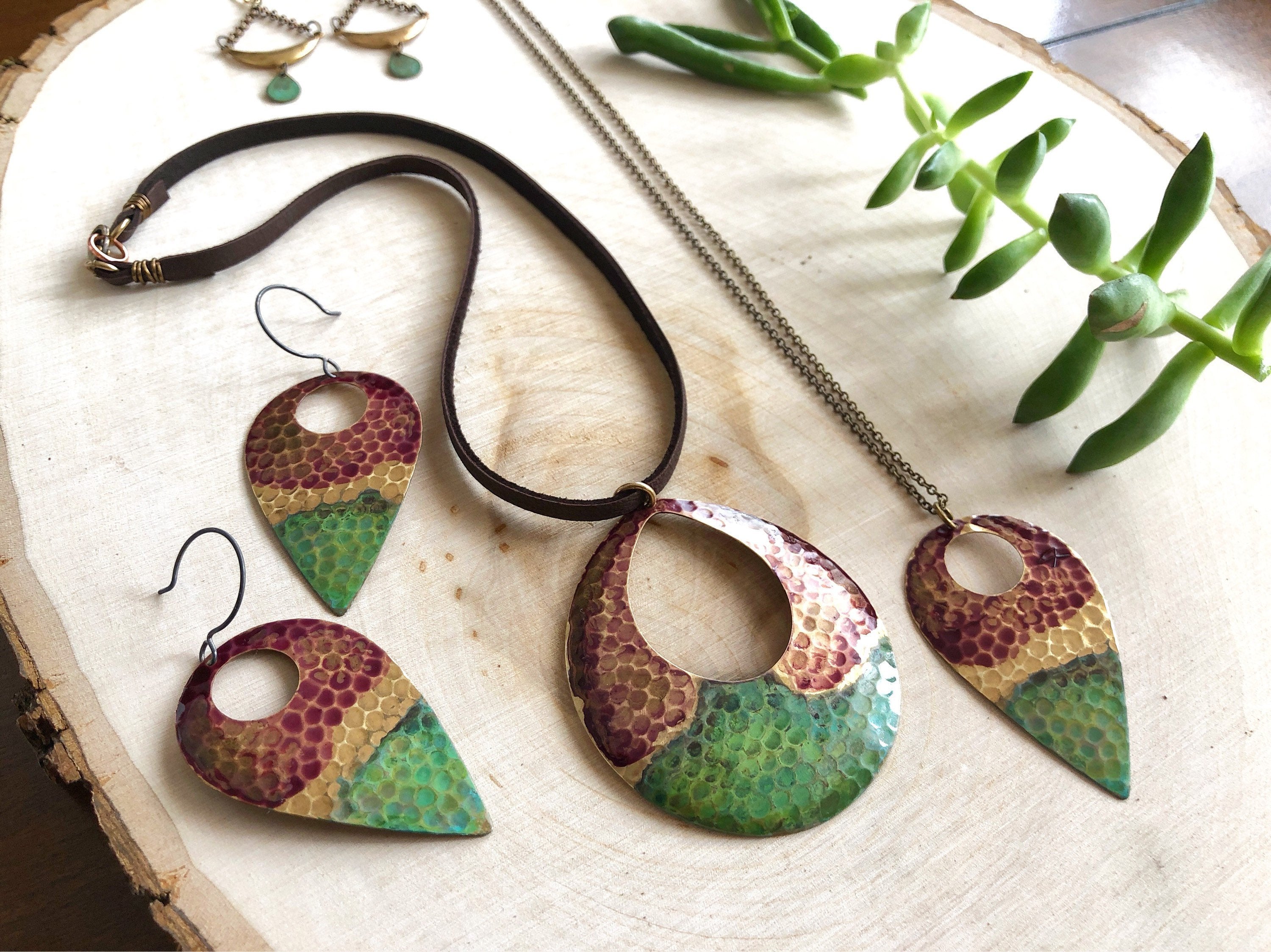 Rosewood with Verdigris Teardrop Earring #E1810