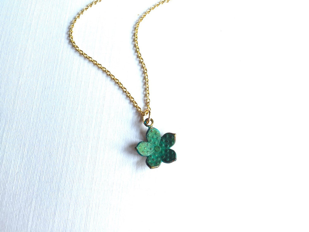 Green Verdigris Flower Necklace