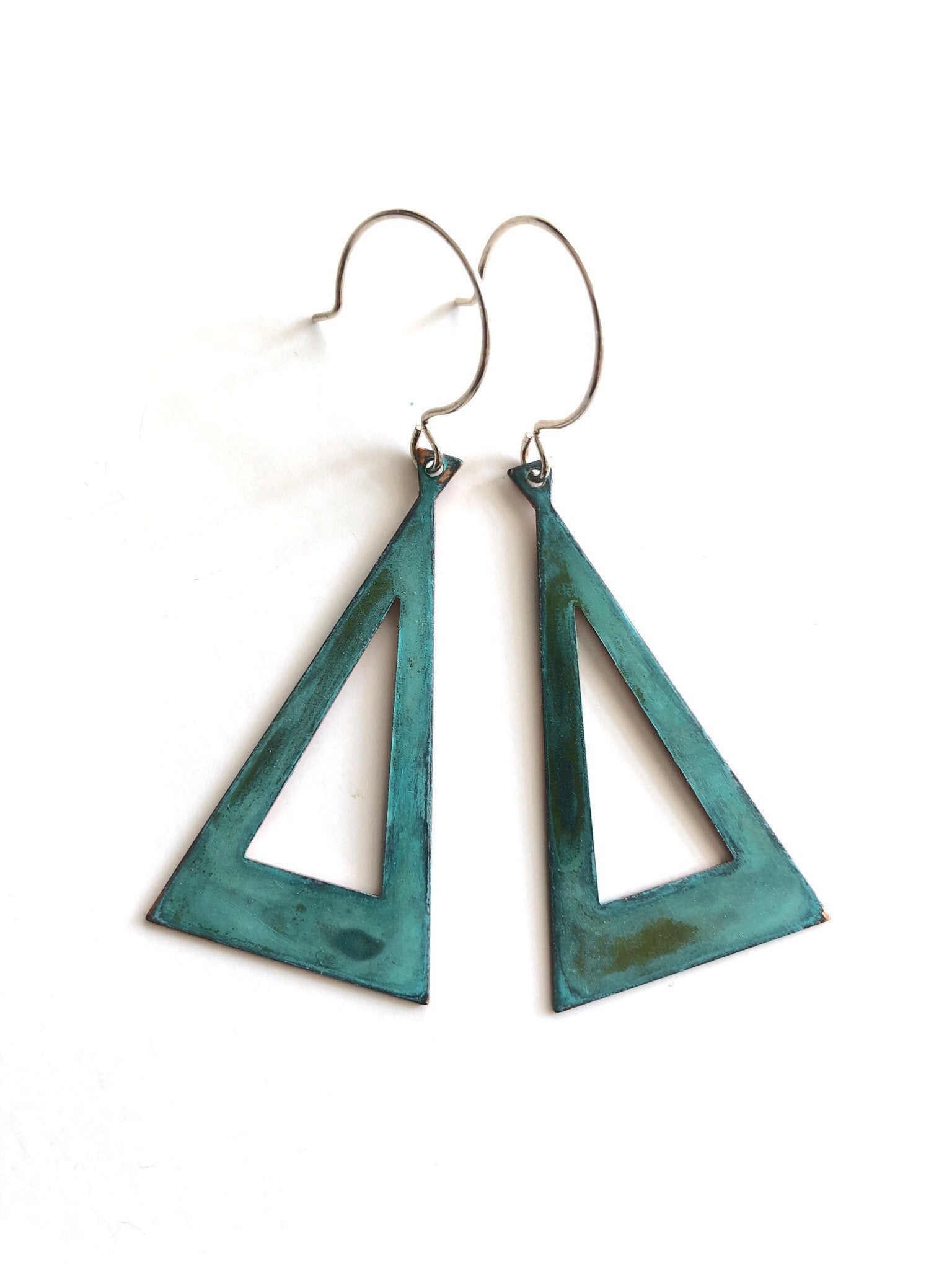 Verdigris Open Triangle Earrings