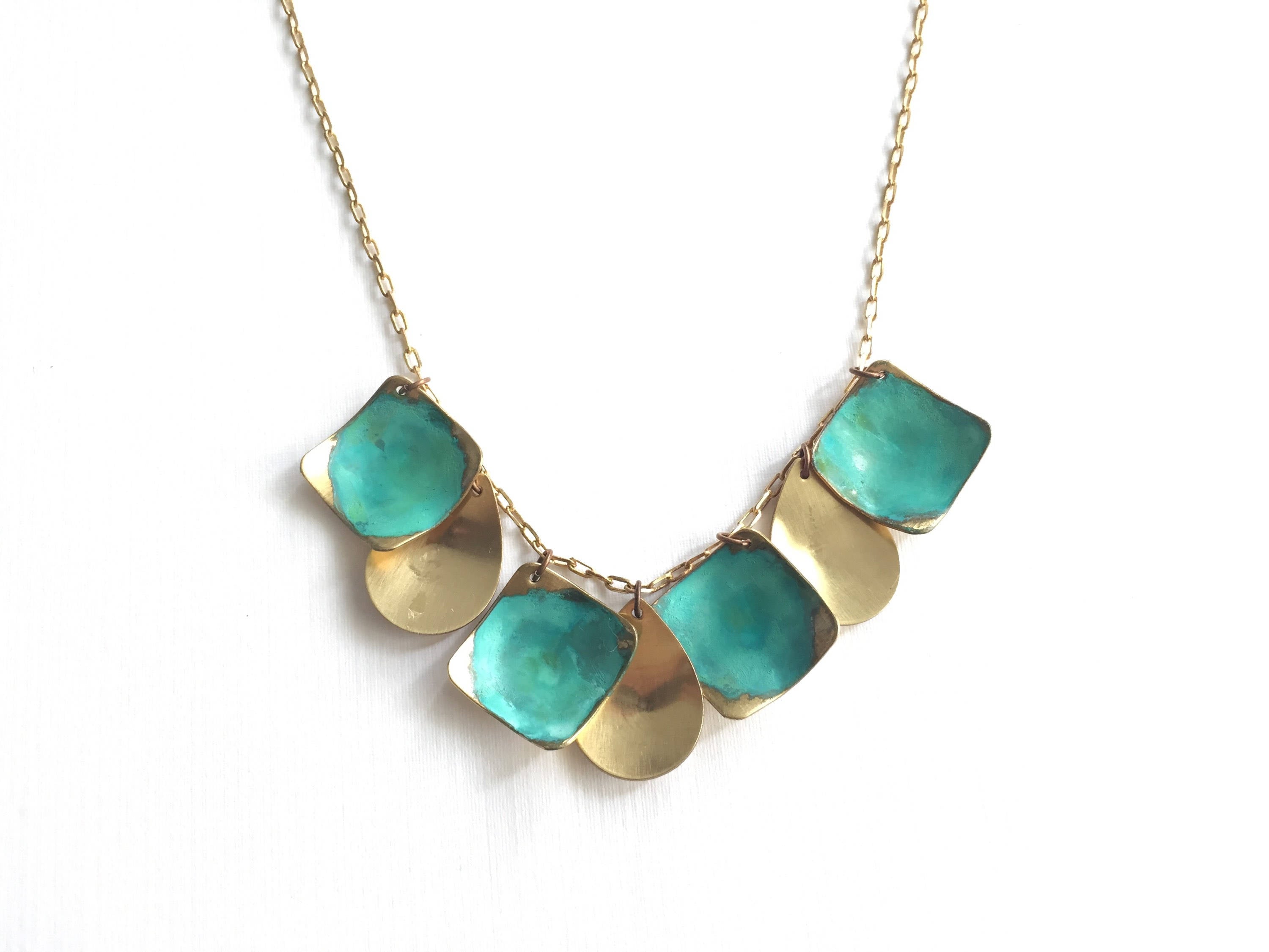 Verdigris and Brass Drops Necklace