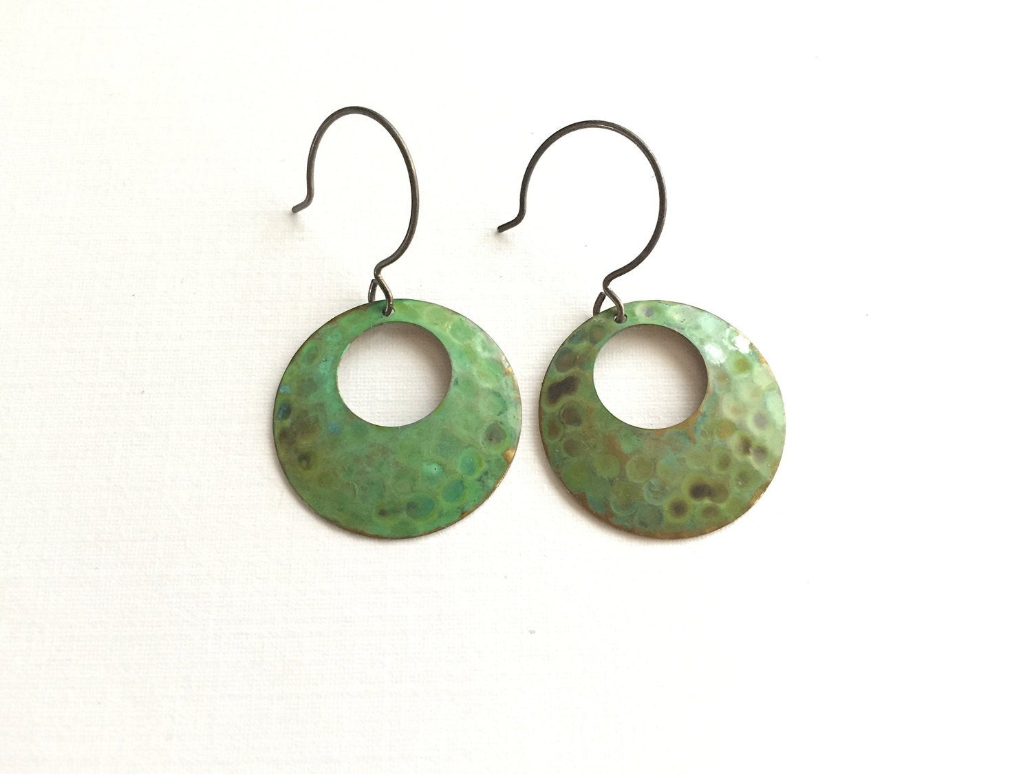 Verdigris Textured Open Circle Earrings