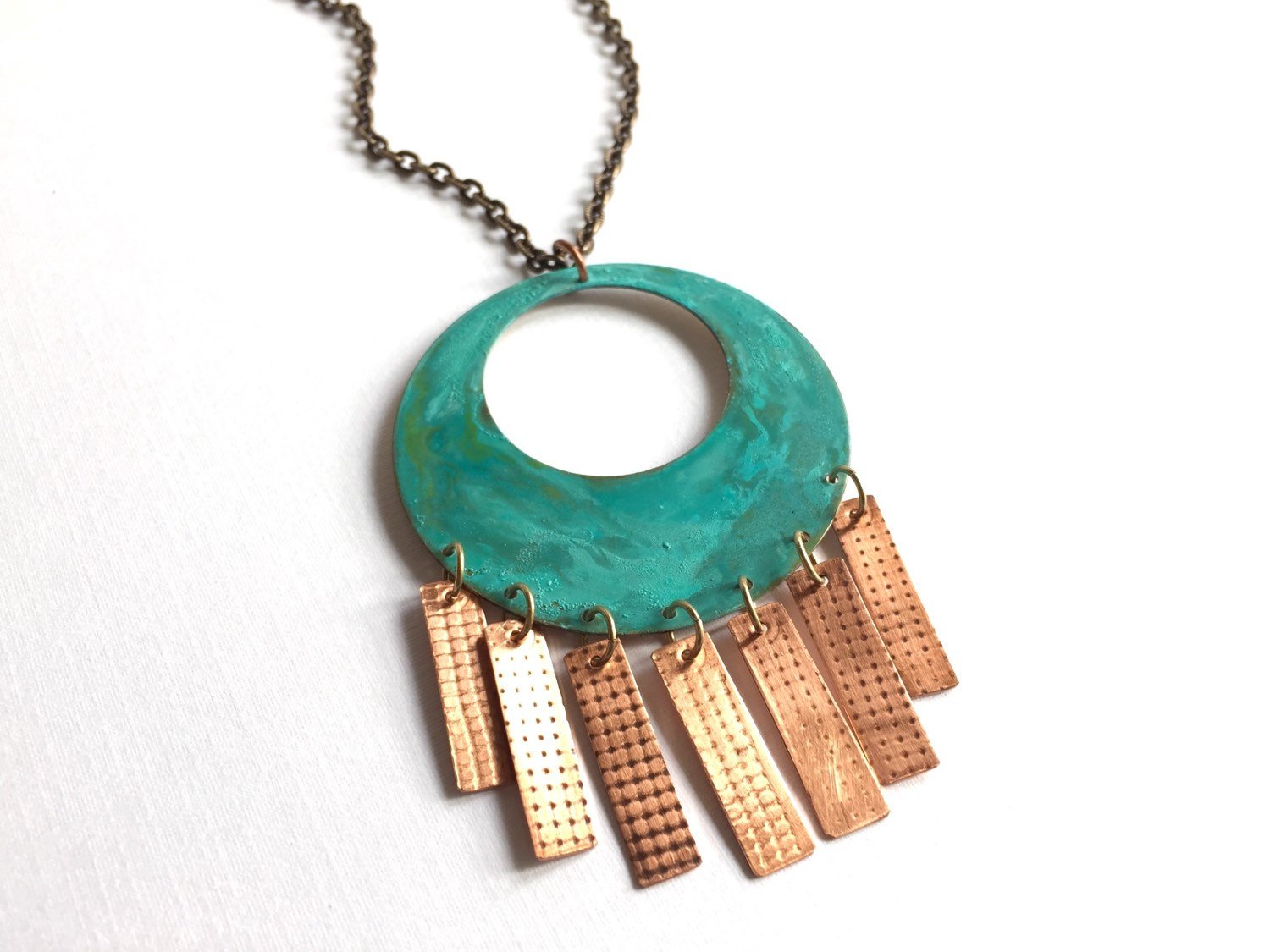 Open Circle Copper Fringe Necklace