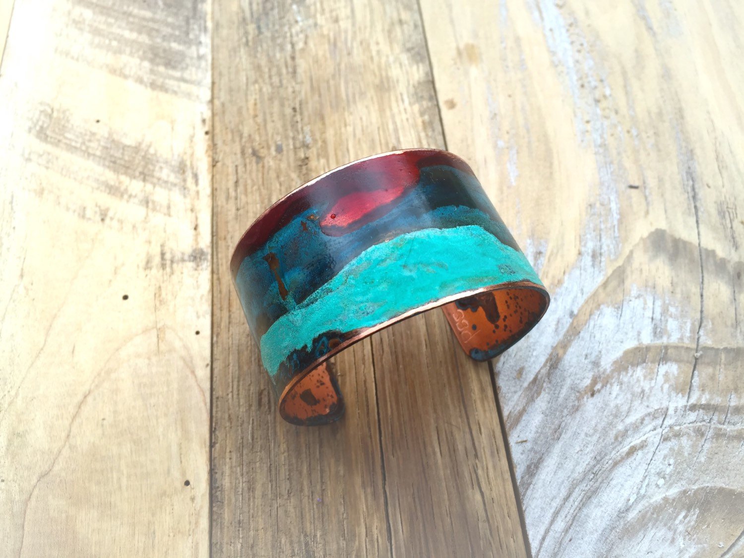 The Original Patina Cuff - Red & Mixed Verdigris Patina Cuff - 1.25" Width