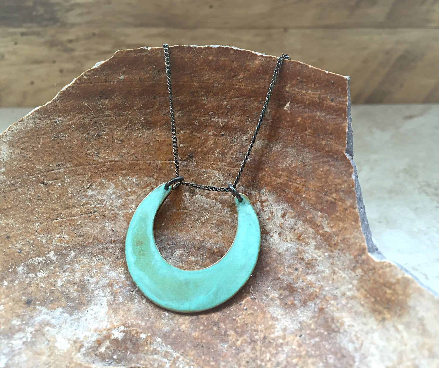 Green Verdigirs Mini Crescent Necklace
