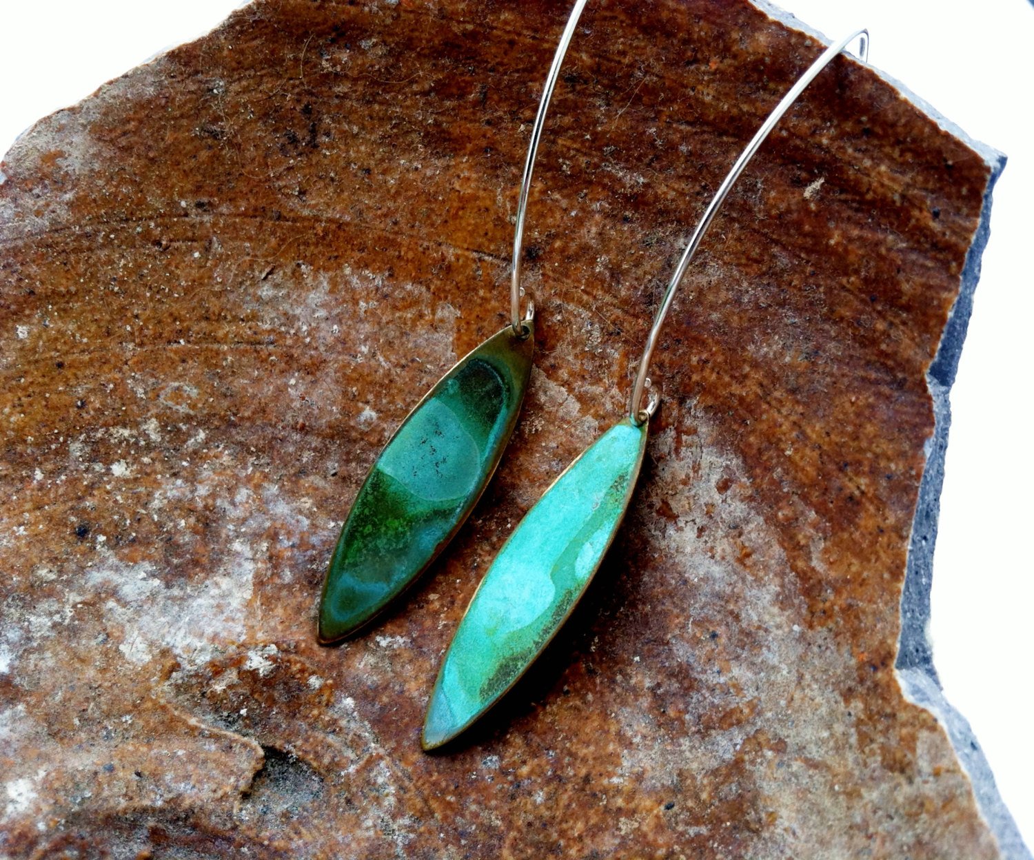 Green Verdigris Dangle Earrings