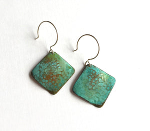 Textured Verdigris Square Earrings