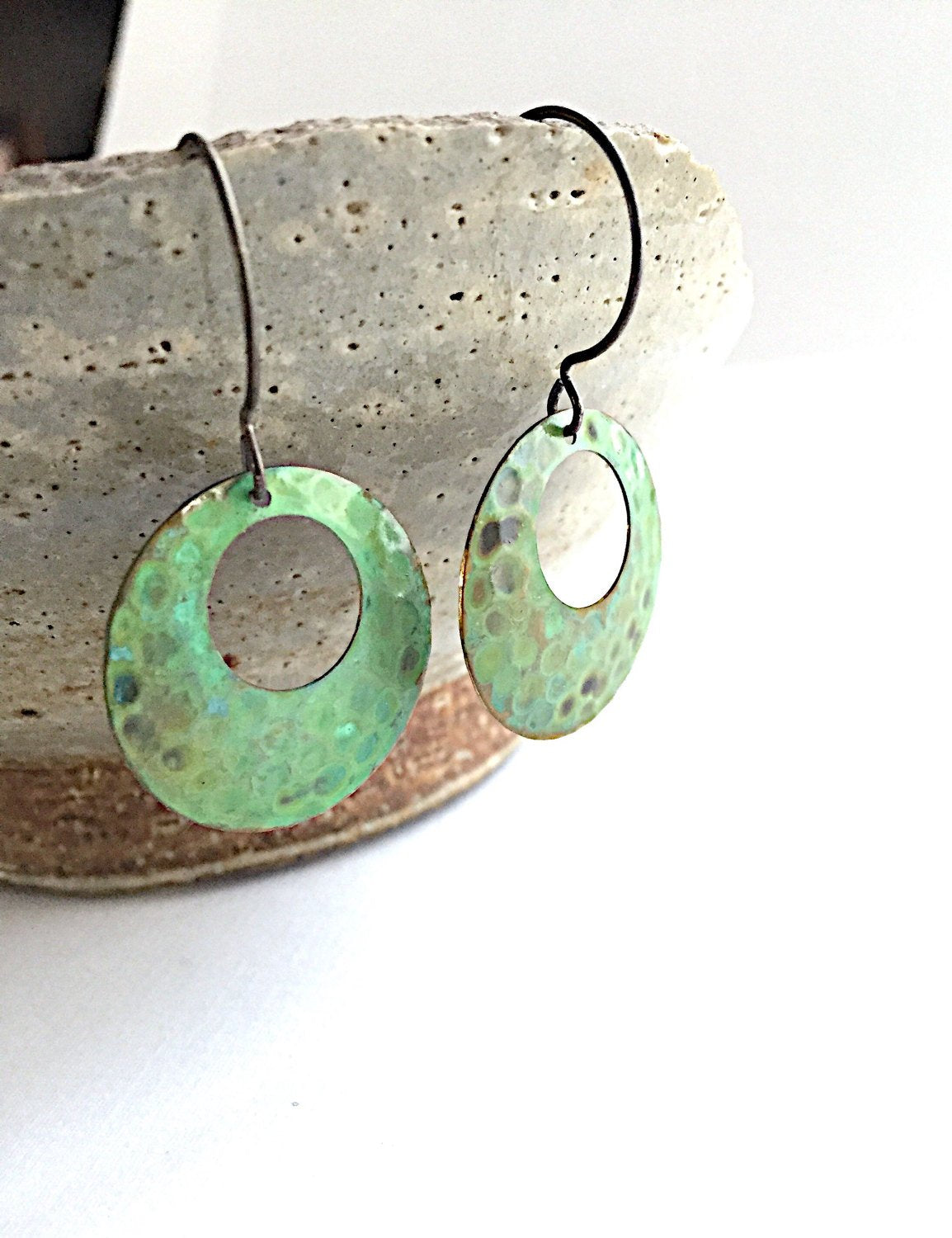 Verdigris Textured Open Circle Earrings