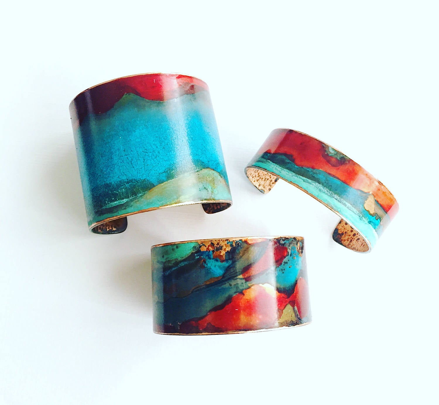 The Original Patina Cuff - Red & Mixed Verdigris Patina Cuff 2" Wide