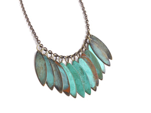 Verdigris Small Flat Leaf Necklace