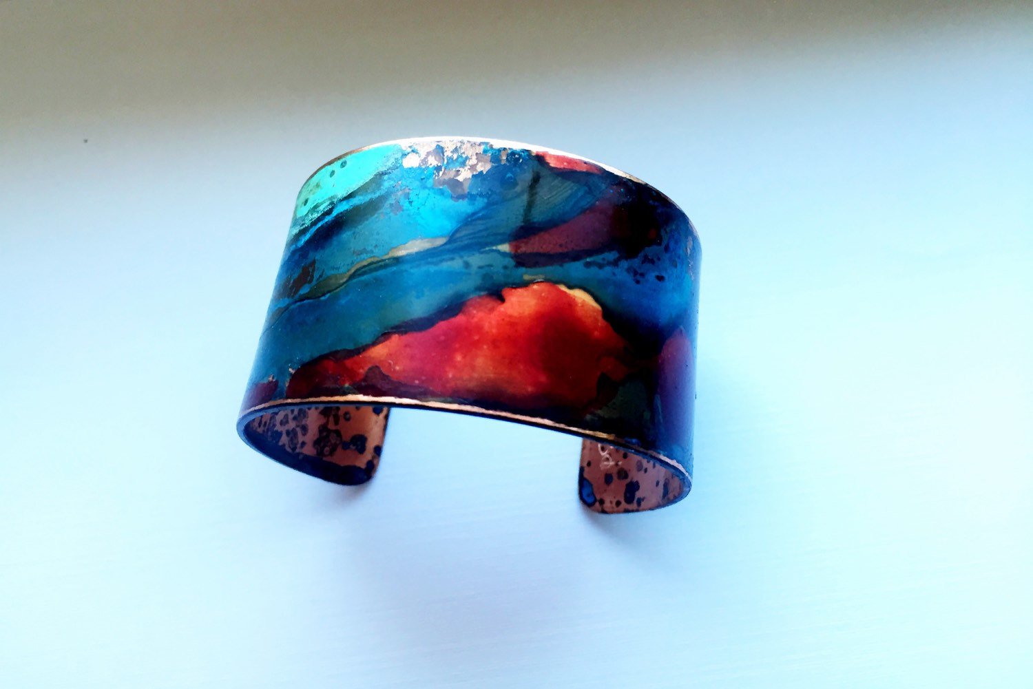 The Original Patina Cuff - Red & Mixed Verdigris Patina Cuff - 1.25" Width