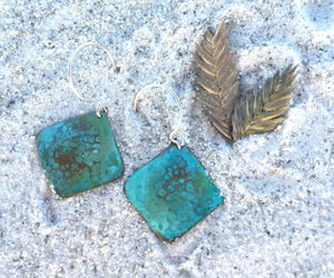 Textured Verdigris Square Earrings
