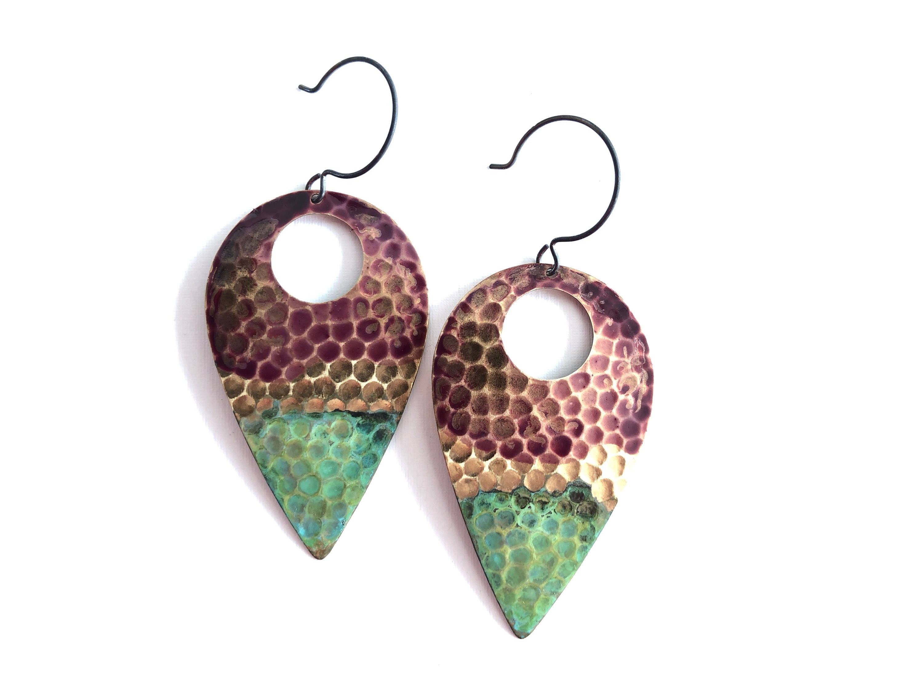 Rosewood with Verdigris Teardrop Earring #E1810