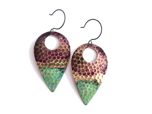 Rosewood with Verdigris Teardrop Earring #E1810