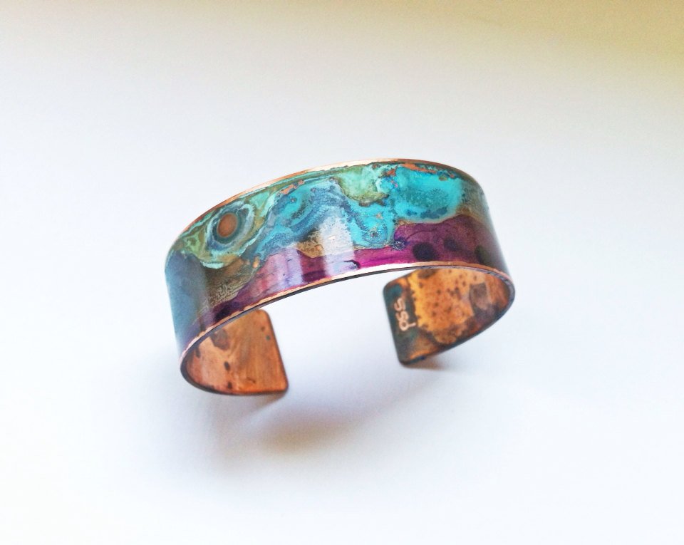 The Original Patina Cuff - Purple & Mixed Verdigris 3/4" Copper Cuff