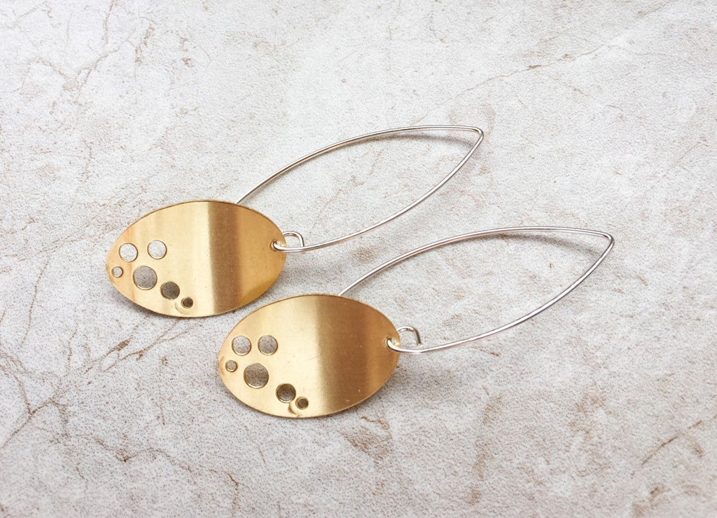 Brass Ovals with Holes Dangle Earrings
