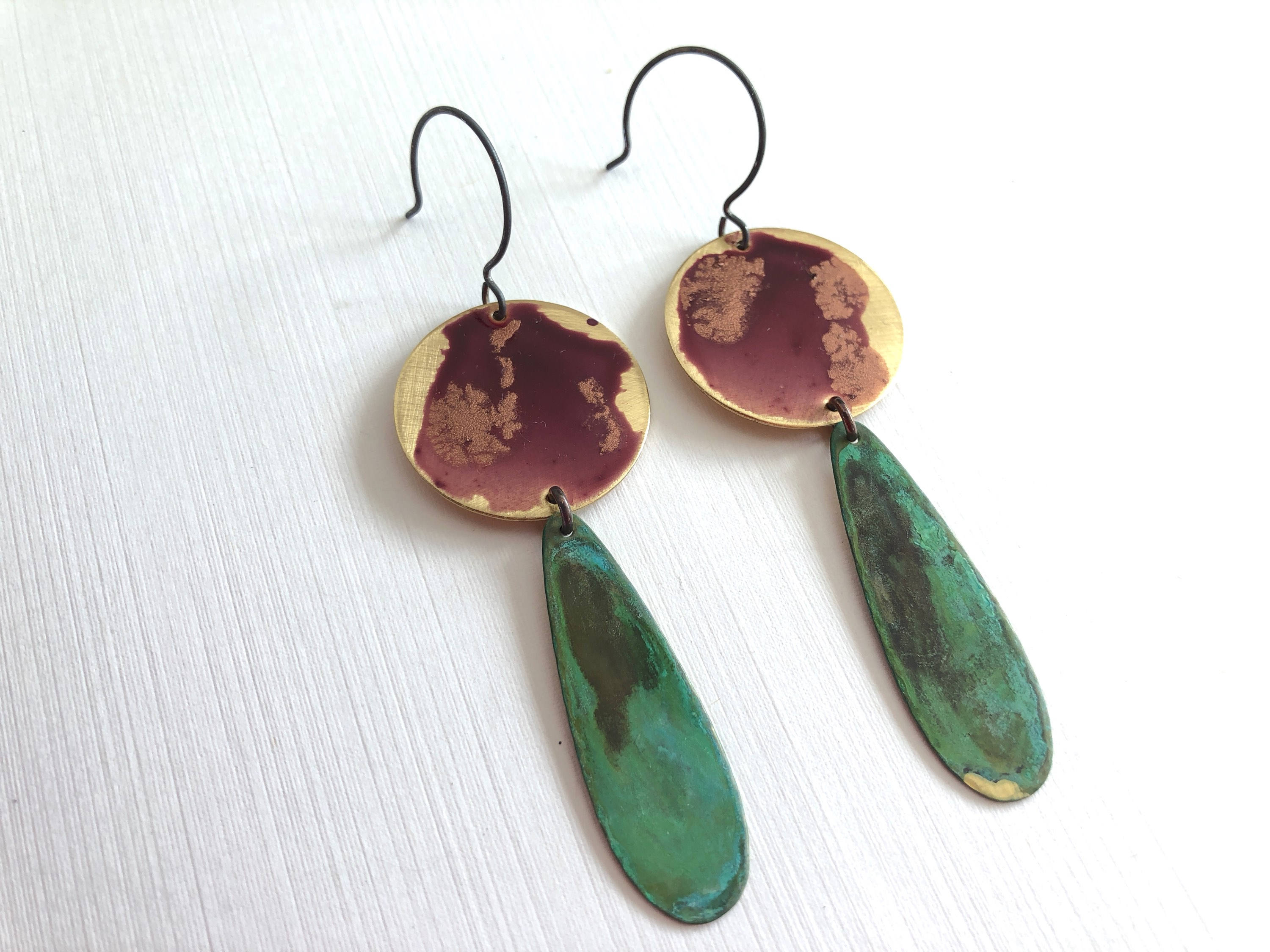 Rosewood & Verdigris Drop Earrings #E1809