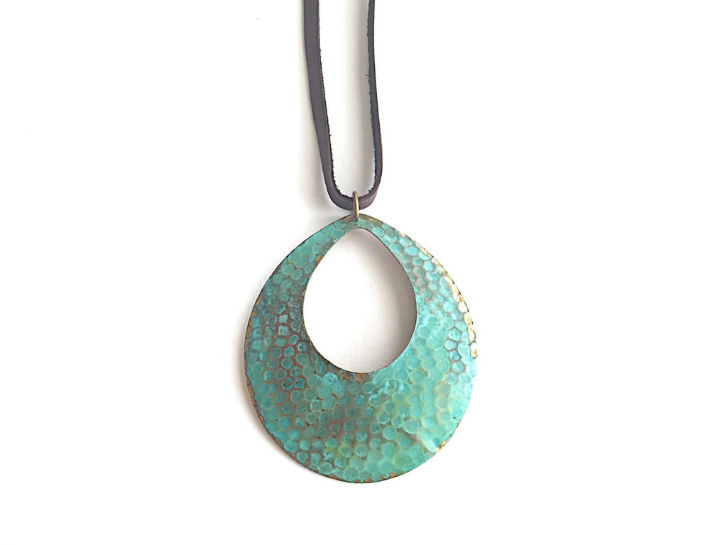 Textured Oval on Leather Necklace