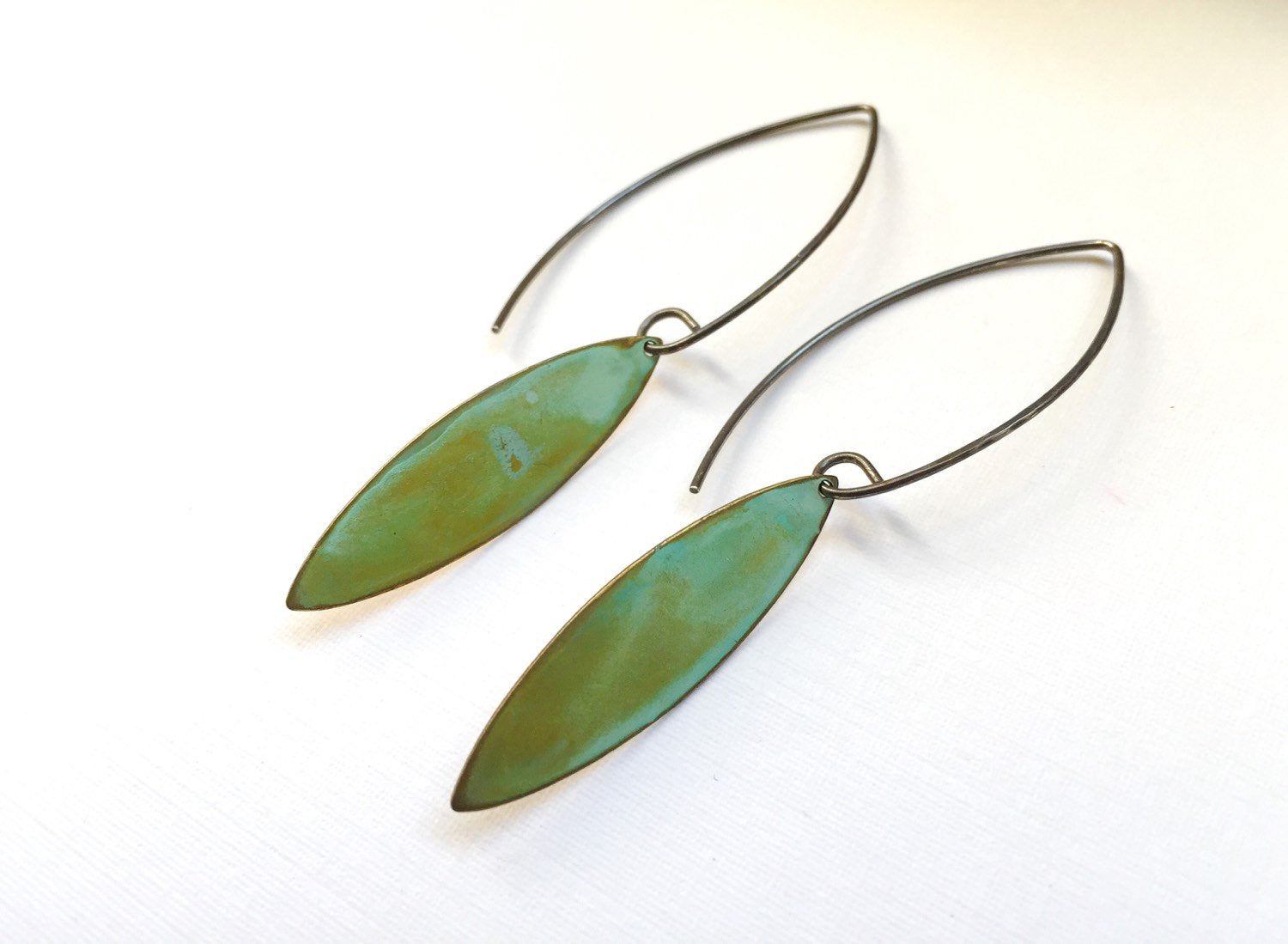 Green Verdigris Dangle Earrings