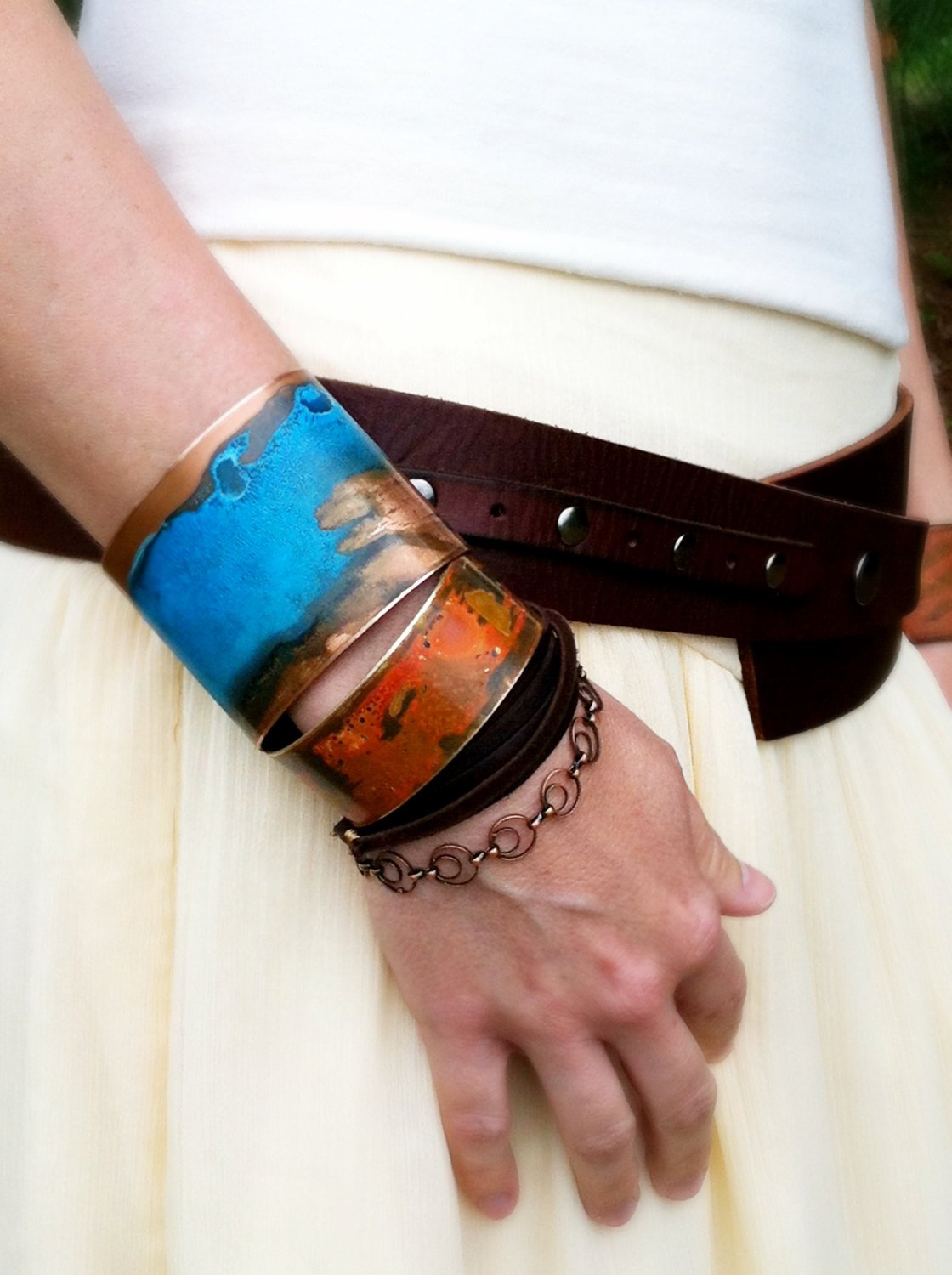 The Original Patina Cuff - Blue Verdigris - 2" Copper Cuff