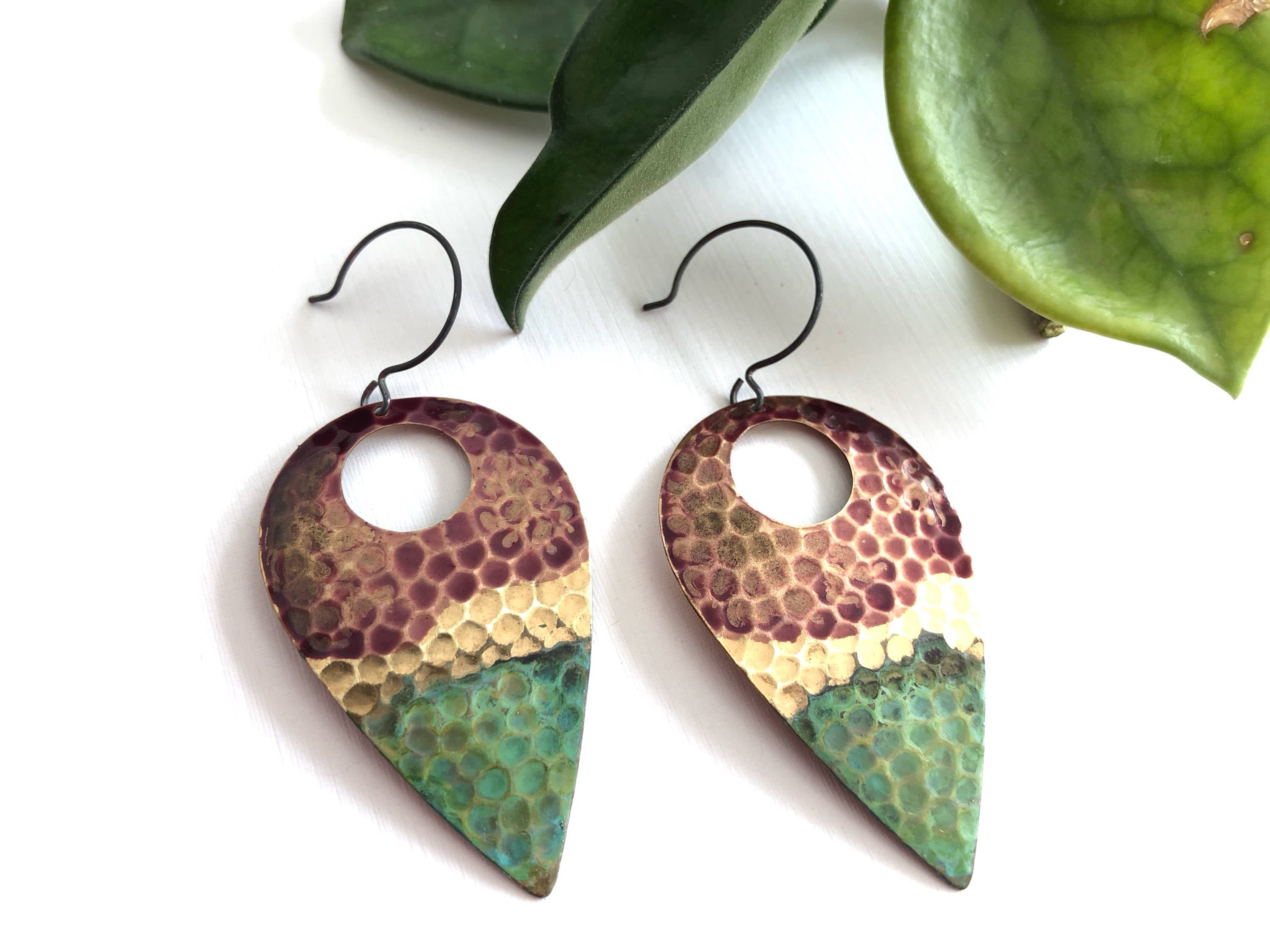 Rosewood with Verdigris Teardrop Earring #E1810