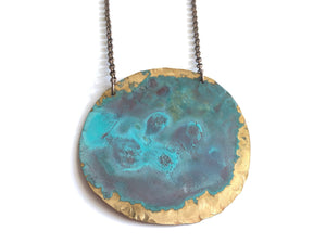 Verdigris & Red Patina Medallion Necklace