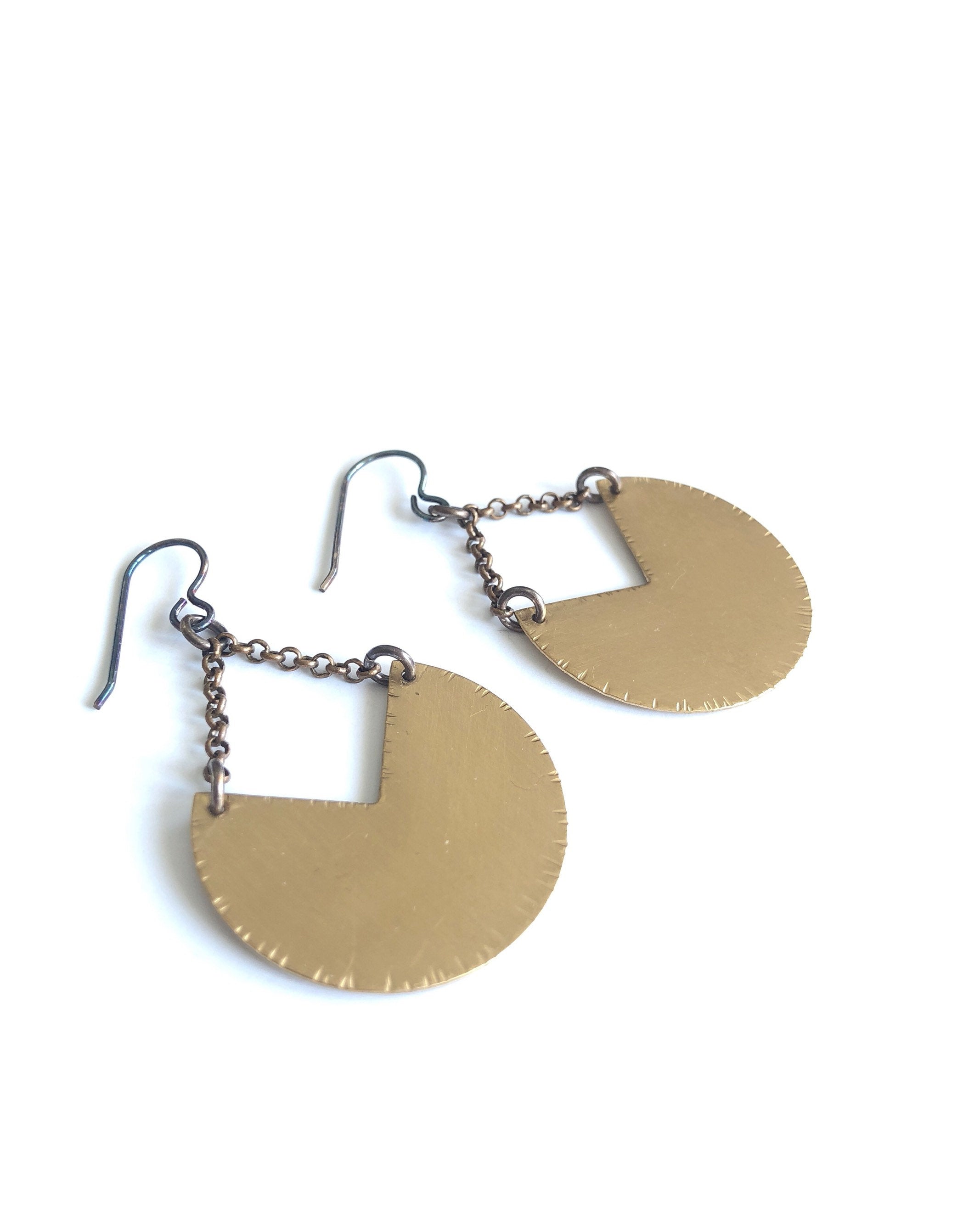 Brass V Circle Earrings E1942